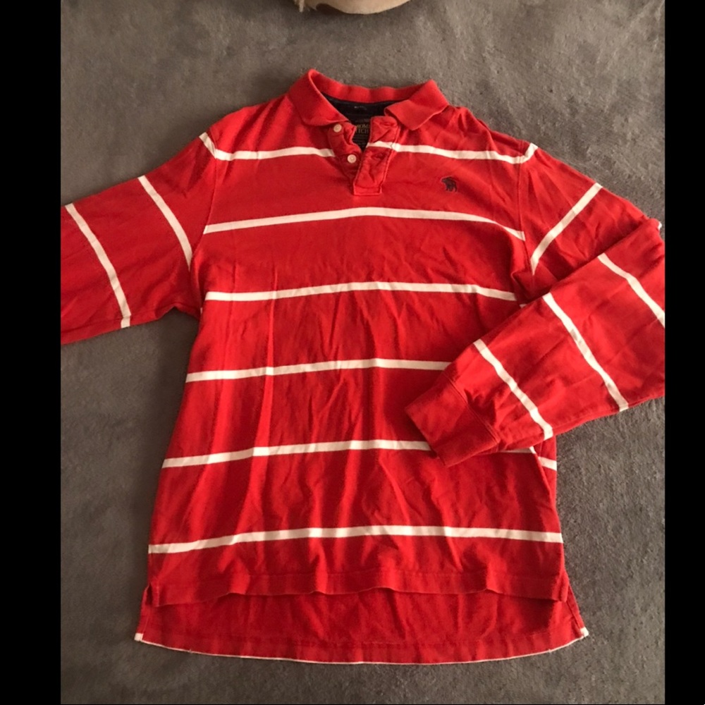 Red and White Striped, Long Sleeve Button Up